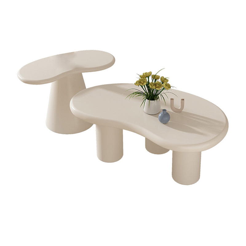 Modern Irregular Coffee Table 3 Legs Cocktail Table Set in White