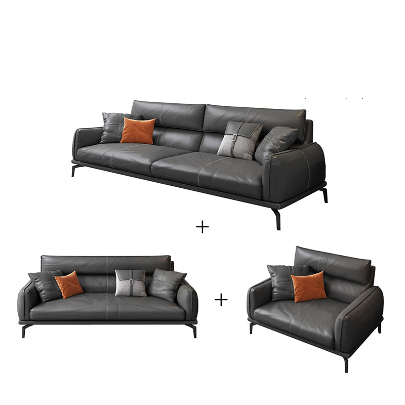 Upscale Grey Sofa with Four Legs Leather Sofa Living Room Seating 1-Seater Sofa & 2-Seater Sofa & 3-Seater Sofa Genuine Leather Clearhalo 'furn' 'furn_sofas' 'Furniture' 'Living Room Furniture' 'Sofa' 'sofas' 6919648