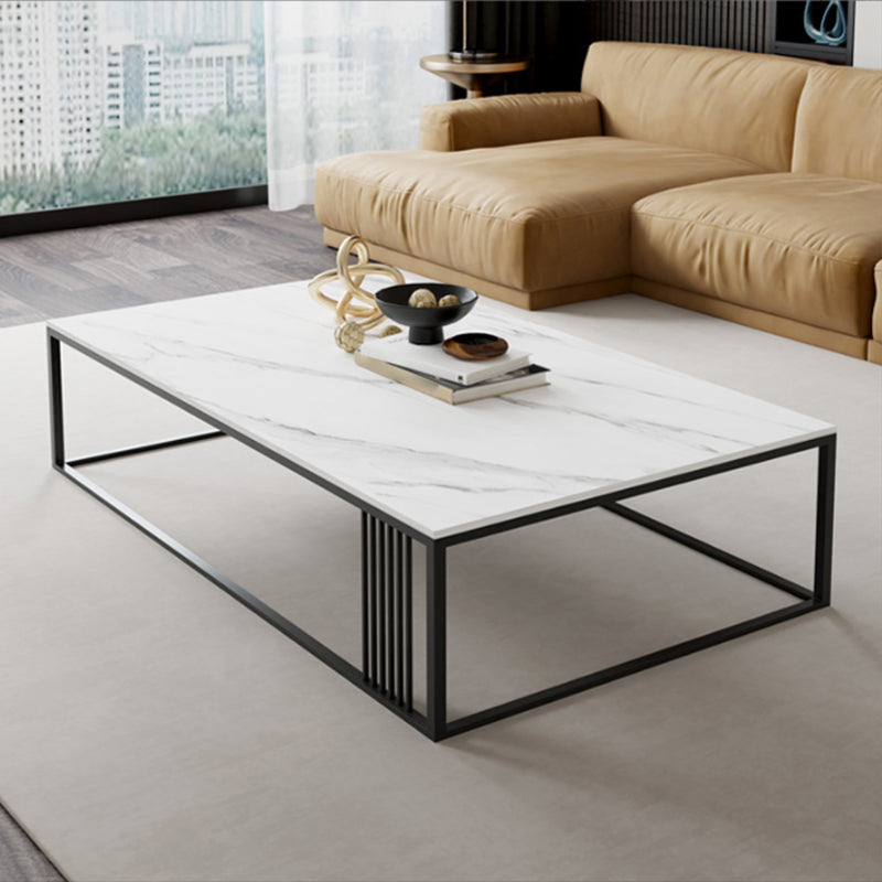 Contemporary 17.7" H Coffee Table Rectangular Stone Top Simple Cocktail Table