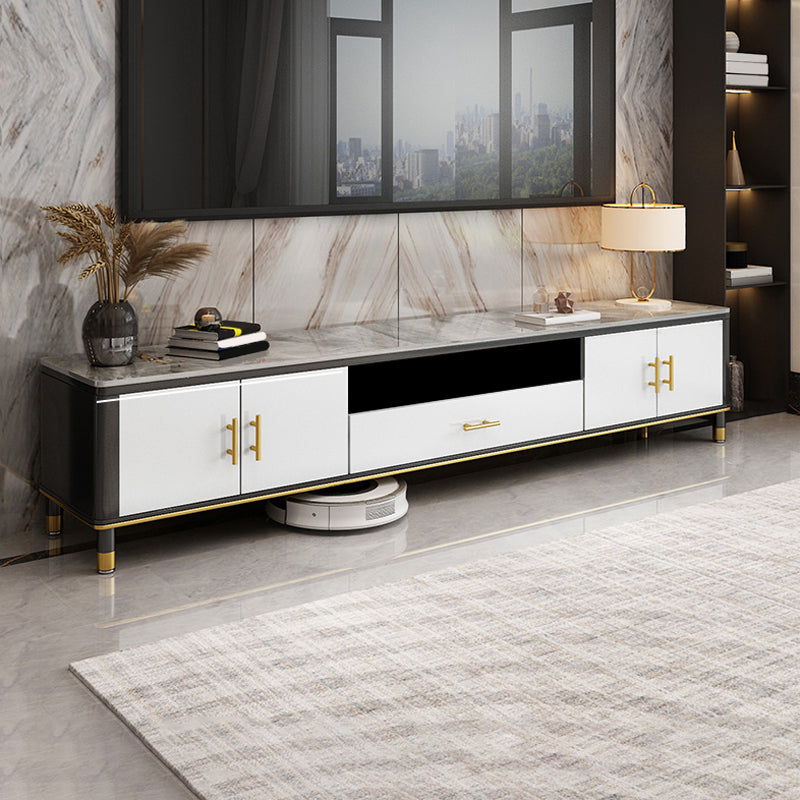 Stone Media Console Contemporary Open Storage TV Console with Doors Gray Clearhalo 'furn' 'furn_tv_stands_entertainment_centers' 'Furniture' 'Living Room Furniture' 'TV Stands & Entertainment Centers' 'TV Stands & Media Storage Furniture' 'tv_stands_entertainment_centers' 6929065