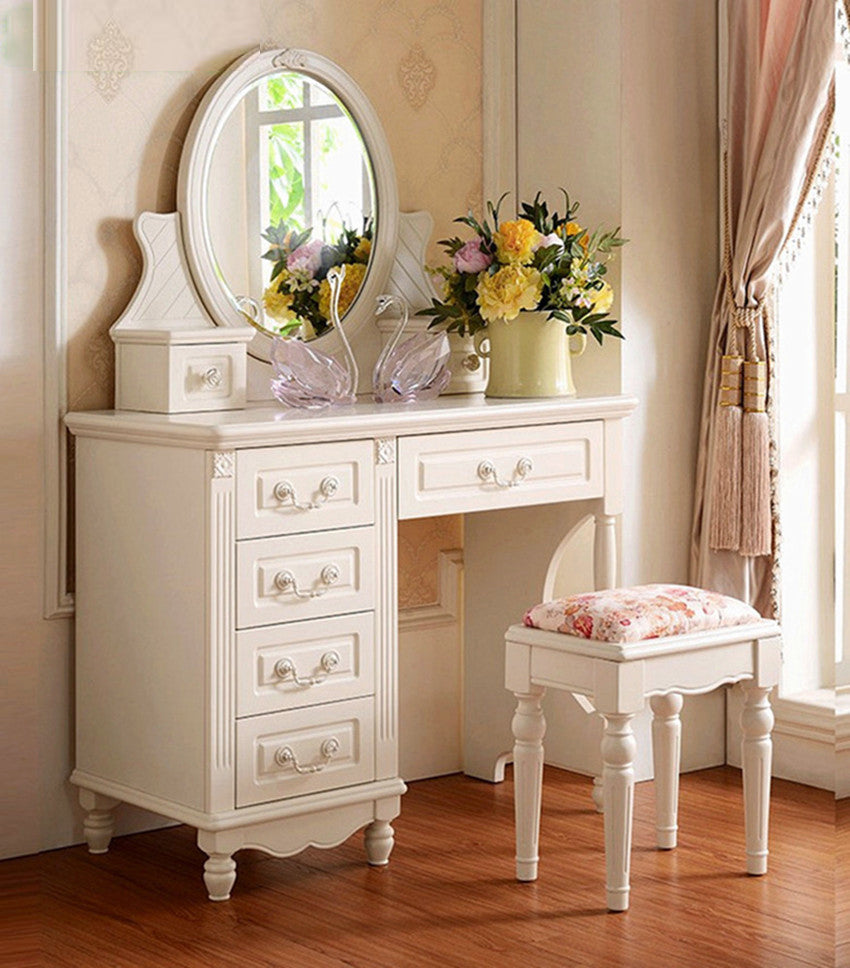 Set di sgabelli da letto vittoriano per il trucco bianco vanity da banco con cassetto