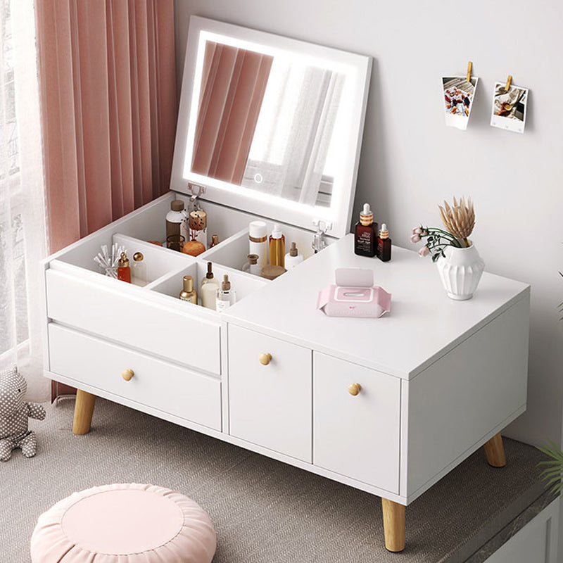 Mirador de madera maciza de dormitorio natural contemporáneo con cajón de tocador de maquillaje