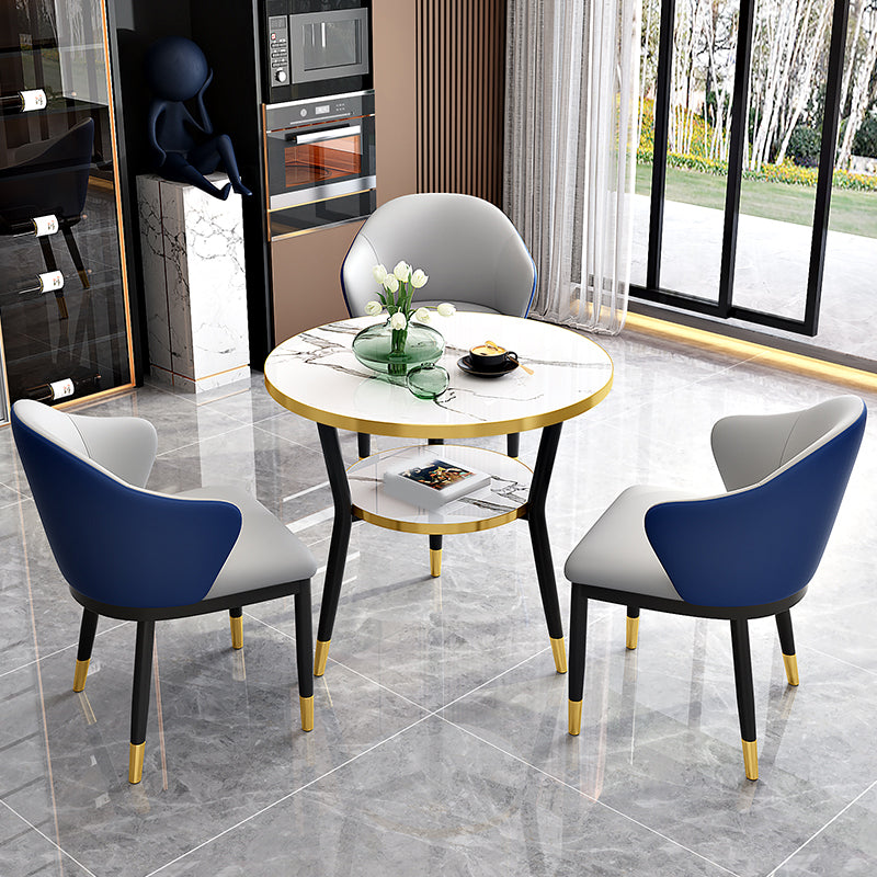 Glanzende witte stenen eettafel Set 1/2/4 PCS Glam Dinette Set met lederen stoelen