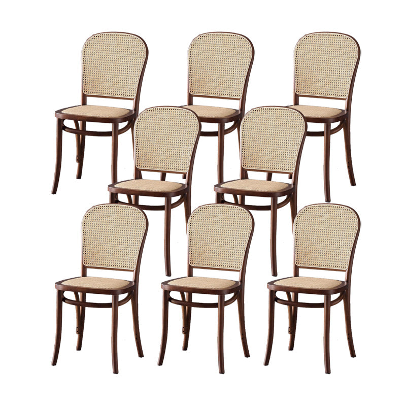 Dining Room Armless Chair indoor Wood Cane Back Dining Chair Nut-Brown 8 Piece Set Clearhalo 'Dining Chairs' 'Dining Tables & Seating' 'dining_chair' 'furn' 'furn_dining_chair' 'Furniture' 'Kitchen & Dining Furniture' 6938106