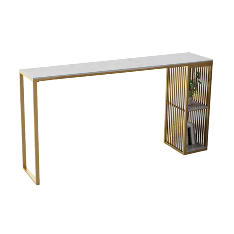 Faux Marble Bistro Bar Table Modern Rectangle Bar Table with Storage Gold Without Chairs Clearhalo 'Bar Furniture' 'Bar Tables' 'bar_tables' 'furn' 'furn_bar_tables' 'Furniture' 'Kitchen & Dining Furniture' 6939549