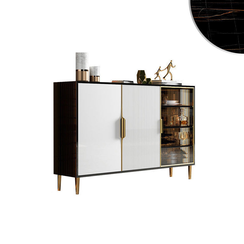 Porte in vetro in legno in stile glam Credenza a buffet con armadi