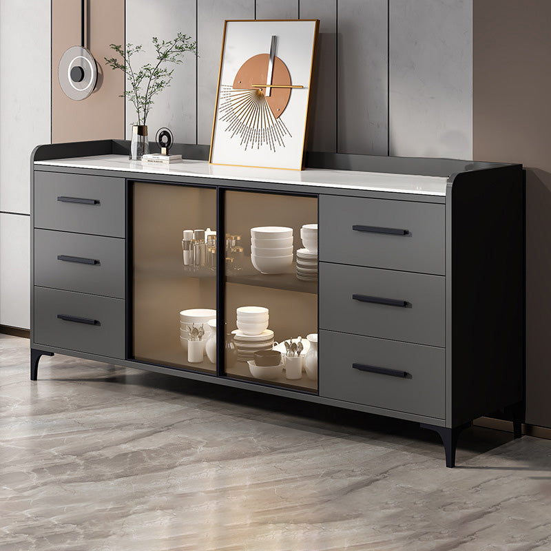 Sideboard -Holzglasetüren im Glamstil Seitbrett mit Schränken und Schubladen ohne Licht