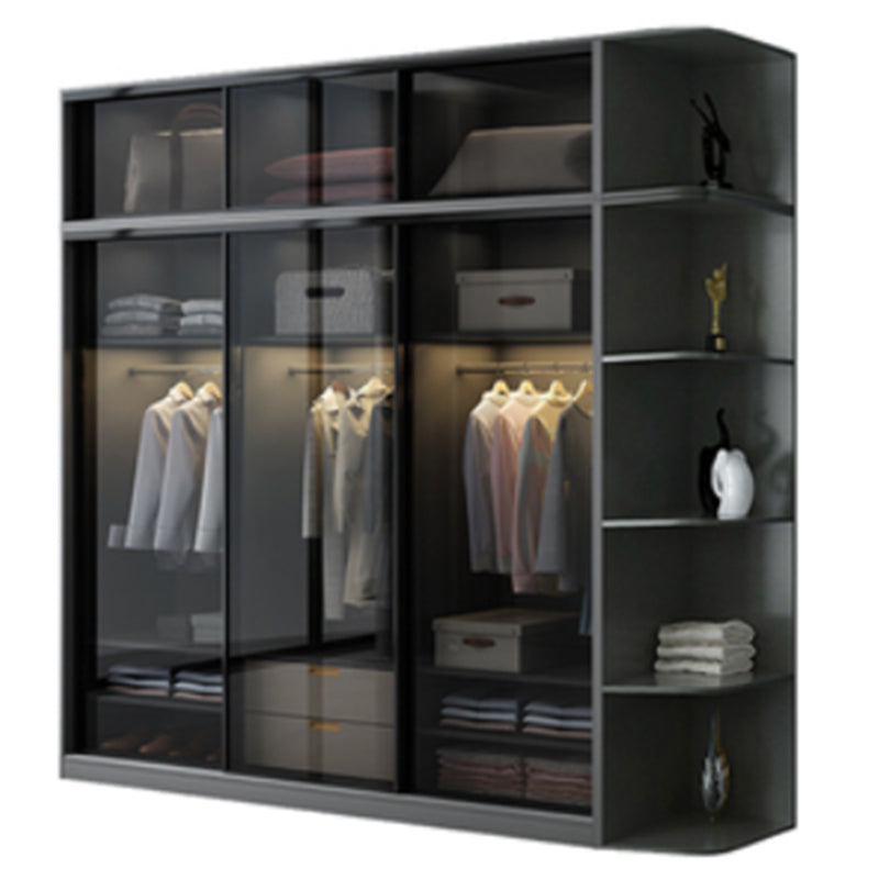 Contemporary Wood and Tempered Glass Wardrobe Freestanding Wardrobe Armoire without Light Armoire & Side Cabinet & Top Cabinet Clearhalo 'Armoires & Wardrobes' 'armoires_wardrobes' 'Bedroom Furniture' 'furn' 'furn_armoires_wardrobes' 'Furniture' 6940745