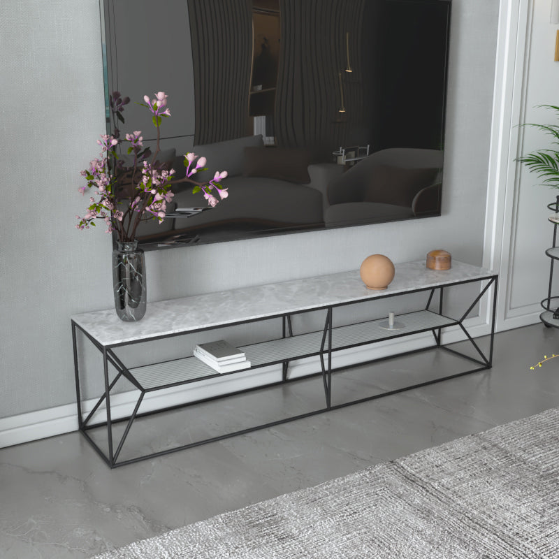 Console multimediale di pietra contemporanea Open Storage 2 ripiani TV console