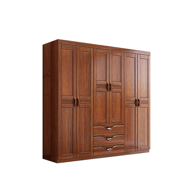Traditional Walnut Solid Wood Wardrobe Freestanding Wardrobe Armoire with Drawers Armoire 81"L x 22"W x 81"H Clearhalo 'Armoires & Wardrobes' 'armoires_wardrobes' 'Bedroom Furniture' 'furn' 'furn_armoires_wardrobes' 'Furniture' 6944470