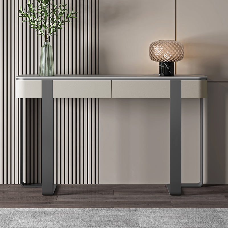 Mesa de acento moderno Stone Half Moon Console Mesa con 1 estante, 33.46 "de alto