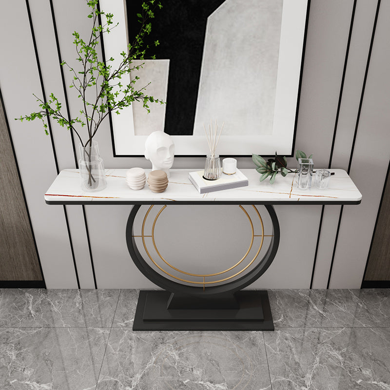 Modern Rectangle Console Accent Table Antique Finish Console Sofa Table in Stone 59"L x 12"W x 31"H White Gold Clearhalo 'Console Tables' 'console_tables' 'Entry & Mudroom Furniture' 'furn' 'furn_console_tables' 'Furniture' 6945369