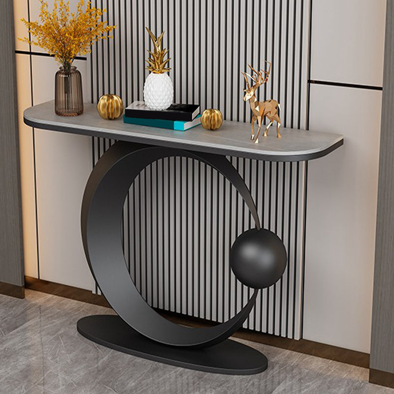 Contemporary Console Accent Table Half Moon Console Sofa Table 59"L x 12"W x 31"H Black Gray Clearhalo 'Console Tables' 'console_tables' 'Entry & Mudroom Furniture' 'furn' 'furn_console_tables' 'Furniture' 6945427