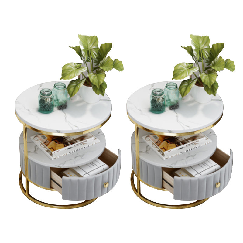 Stone Accent Table Nightstand Open Storage Bedside Cabinet for Bedroom