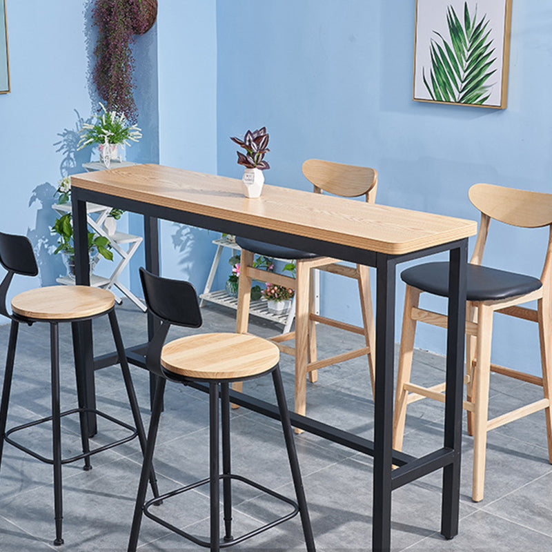 Industrial 1/2/3/5 Pieces Solid Wood Bar Table Set Fixed Counter Set for Home Use 5 Pieces: 1 Table, 2 Black Chairs, 2 Wood Chairs Clearhalo 'Bar Furniture' 'furn' 'furn_home_bar_bar_sets' 'Furniture' 'Home Bars & Bar Sets' 'home_bar_bar_sets' 'Kitchen & Dining Furniture' 6954292