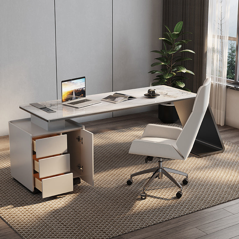 Modern Stone Office Desk Rectangular Shape Task Desk with Drawers in White 79"L x 26"W x 30"H Clearhalo 'furn' 'furn_office_desk' 'Furniture' 'Office Desks' 'Office Furniture' 'office_desk' 6957637