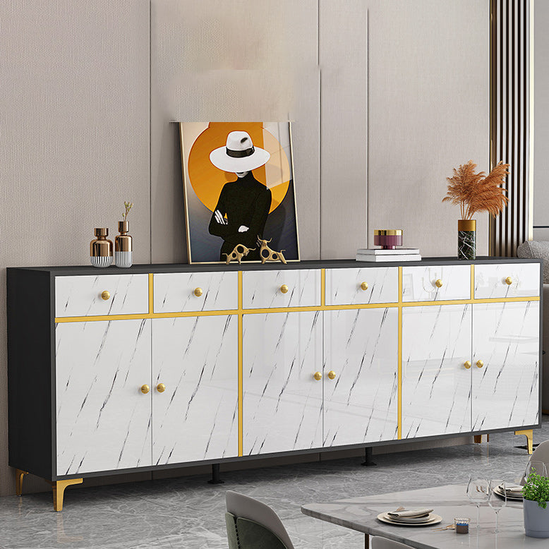 Wood Side Board Modern Style Sideboard with Drawers and Cabinets 94.5"L x 15.7"W x 31.5"H Black White Clearhalo 'buffet_sideboard' 'Buffets & Sideboards' 'furn' 'furn_buffet_sideboard' 'Furniture' 'Kitchen & Dining Furniture' 6960706