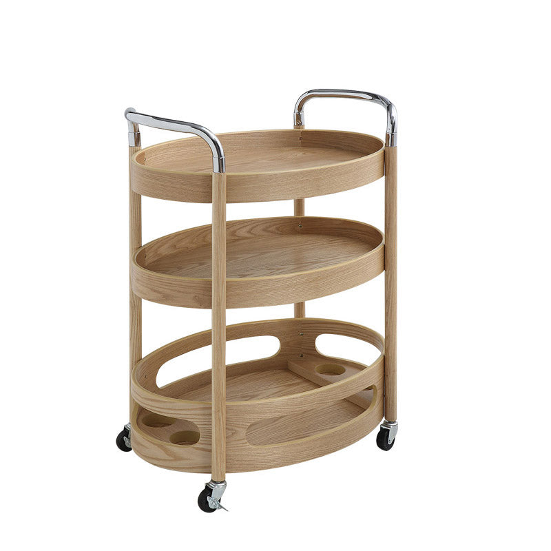 Modern Solid Wood Prep Table Rolling Kitchen Trolley with Wine Storage