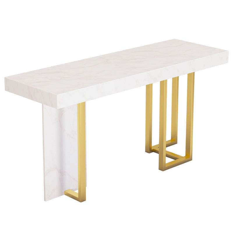 Rectangle Faux Marble Top Bar Table Industrial Counter Height Table with Double Pedestal Gold Without Chairs Clearhalo 'Bar Furniture' 'Bar Tables' 'bar_tables' 'furn' 'furn_bar_tables' 'Furniture' 'Kitchen & Dining Furniture' 6961017