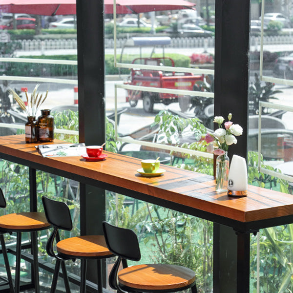 Industriële rechthoekige bar eettafel metaal en massief houten balk hoogtetafel