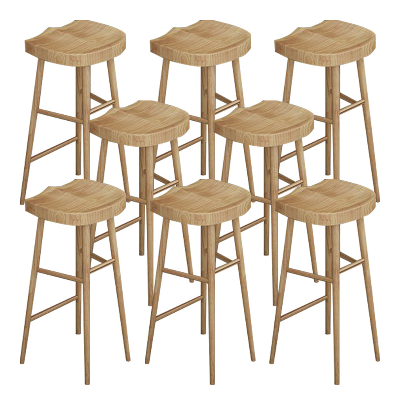 Contoured Seat Dining Stools Solid Wood Bar Stools with Footrest
