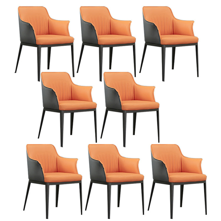 Upholstered Dining Chairs Faux Leather Arm Chairs with Metal Base Orange 8 Piece Set Clearhalo 'Dining Chairs' 'Dining Tables & Seating' 'dining_chair' 'furn' 'furn_dining_chair' 'Furniture' 'Kitchen & Dining Furniture' 6962395
