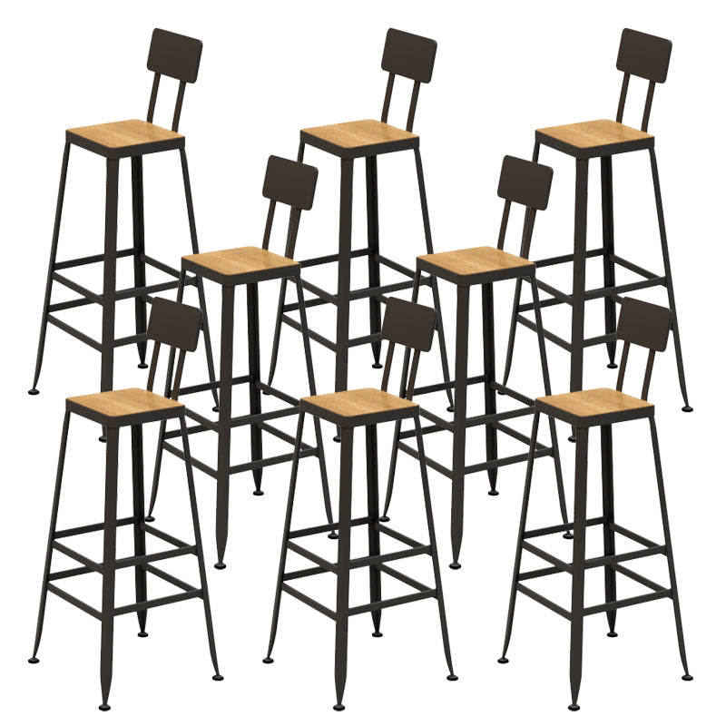 Solid Wood Dining Stools Low Back Bar Stools with Metal Legs