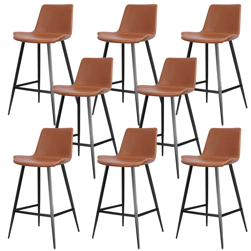 Faux Leather Upholstered Stools Low Back Bar Stools with Metal Base Brown 8 Piece Set Bar Stool(30"H) Clearhalo 'Bar Furniture' 'Bar Stools' 'bar_stools' 'furn' 'furn_bar_stools' 'Furniture' 'Kitchen & Dining Furniture' 6968044