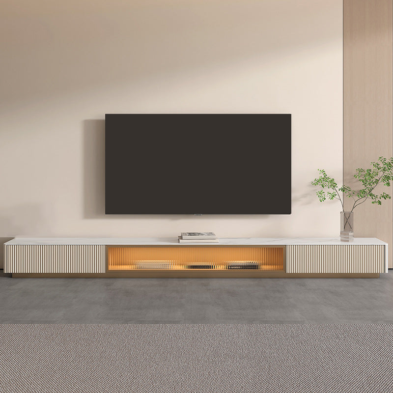 Stone TV Media Console Contemporary TV Console with 2 Drawers 79"L x 12"W x 13"H White Clearhalo 'furn' 'furn_tv_stands_entertainment_centers' 'Furniture' 'Living Room Furniture' 'TV Stands & Entertainment Centers' 'TV Stands & Media Storage Furniture' 'tv_stands_entertainment_centers' 6969662