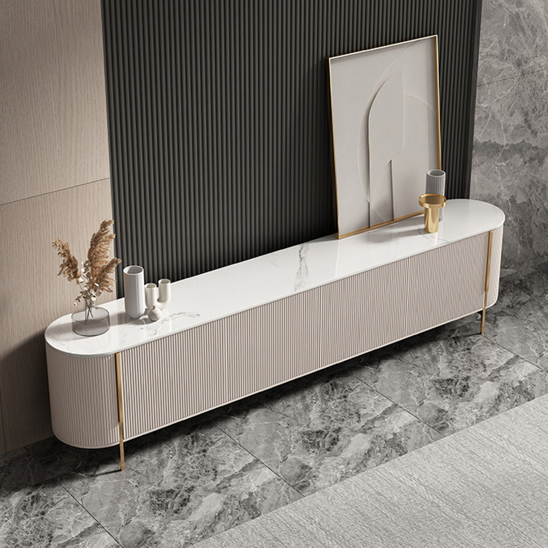 Stone Media Console Contemporary TV Media Stand for Living Room 87"L x 16"W x 24"H White Clearhalo 'furn' 'furn_tv_stands_entertainment_centers' 'Furniture' 'Living Room Furniture' 'TV Stands & Entertainment Centers' 'TV Stands & Media Storage Furniture' 'tv_stands_entertainment_centers' 6969760