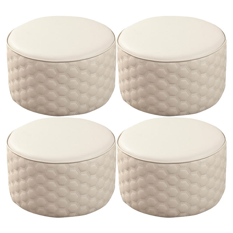 Genuine Leather Standard Stool Modern Minimalist Round Footrest Off-White 4 Piece Set Clearhalo 'furn' 'furn_ottomans_poufs' 'Furniture' 'Living Room Furniture' 'Ottomans & Poufs' 'ottomans_poufs' 6970773