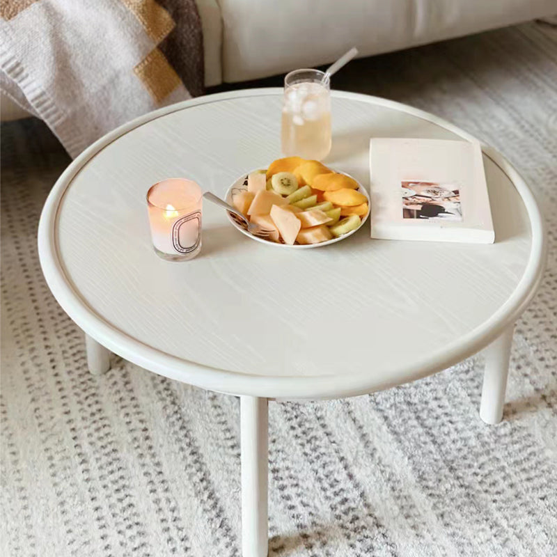 Contemporary Cream Round Coffee Table Solid Wood 1 Single Cocktail Table White Clearhalo 'Coffee & Accent Tables' 'Coffee Tables' 'coffee_tables' 'furn' 'furn_coffee_tables' 'Furniture' 'Living Room Furniture' 6974844