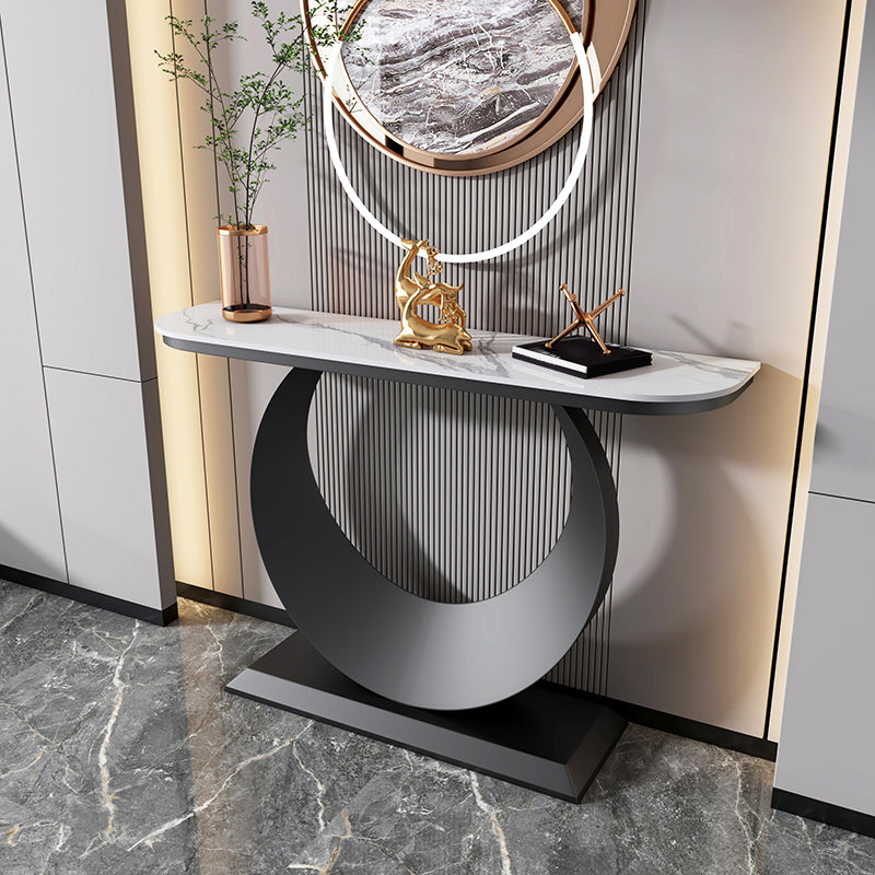 Zeitgenössische Halbmondkonsole Akzenttisch Antikes Finish -Konsole -Sofa Tisch in Stein