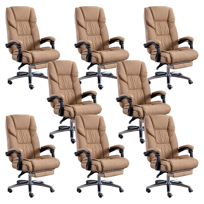 Modern Leather Slide Chair Padded Arms Adjustable Seat Height Office Chair with Wheels Khaki 8 Piece Set Clearhalo 'furn' 'furn_office_chair' 'Furniture' 'Office Chairs' 'Office Furniture' 'office_chair' 6982199