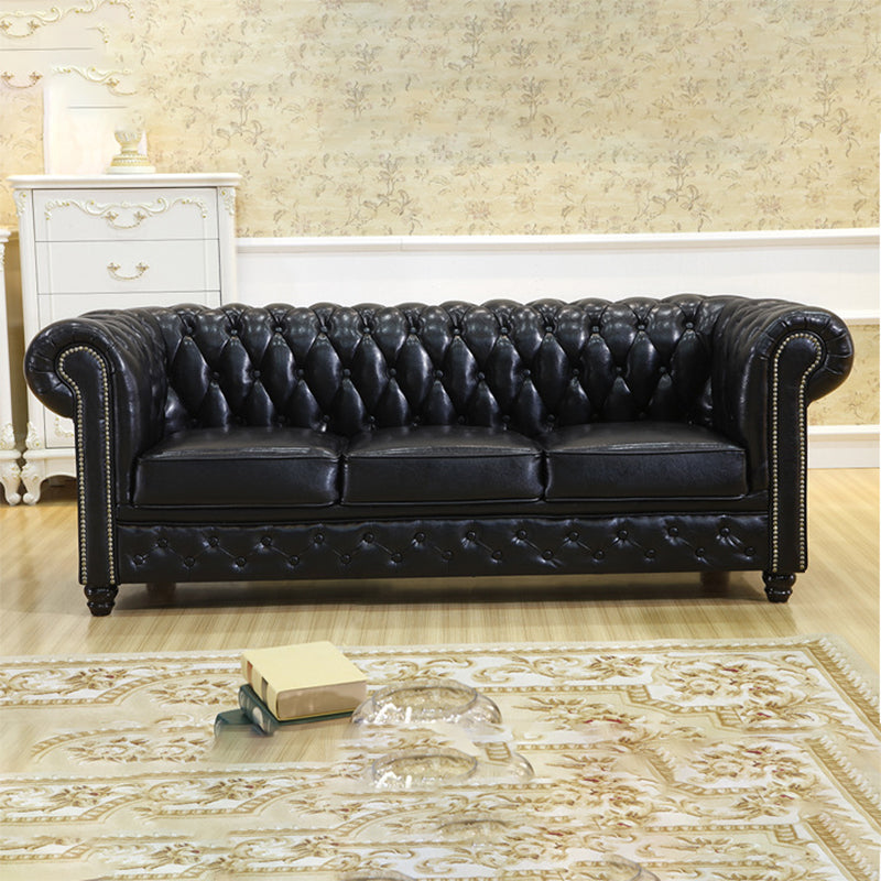 伝統的なリビングルームブラックタフトロールアーム標準座席