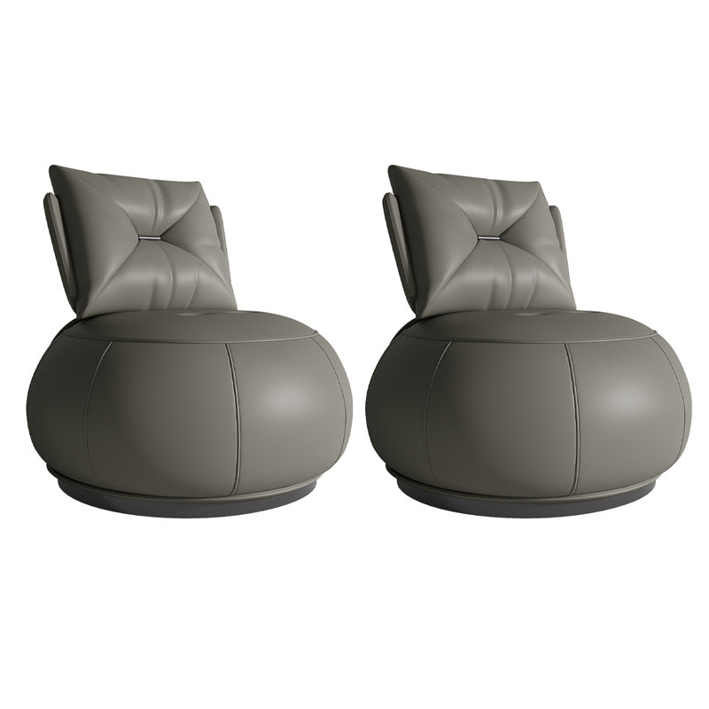Solid Color Lounge Chair Living Room Round Base Side Fixed Back Chair Grey Microfiber Leather 2 Piece Set Clearhalo 'Accent Chairs' 'accent_chairs' 'Chairs & Seating' 'furn' 'furn_accent_chairs' 'Furniture' 'Living Room Furniture' 6984942