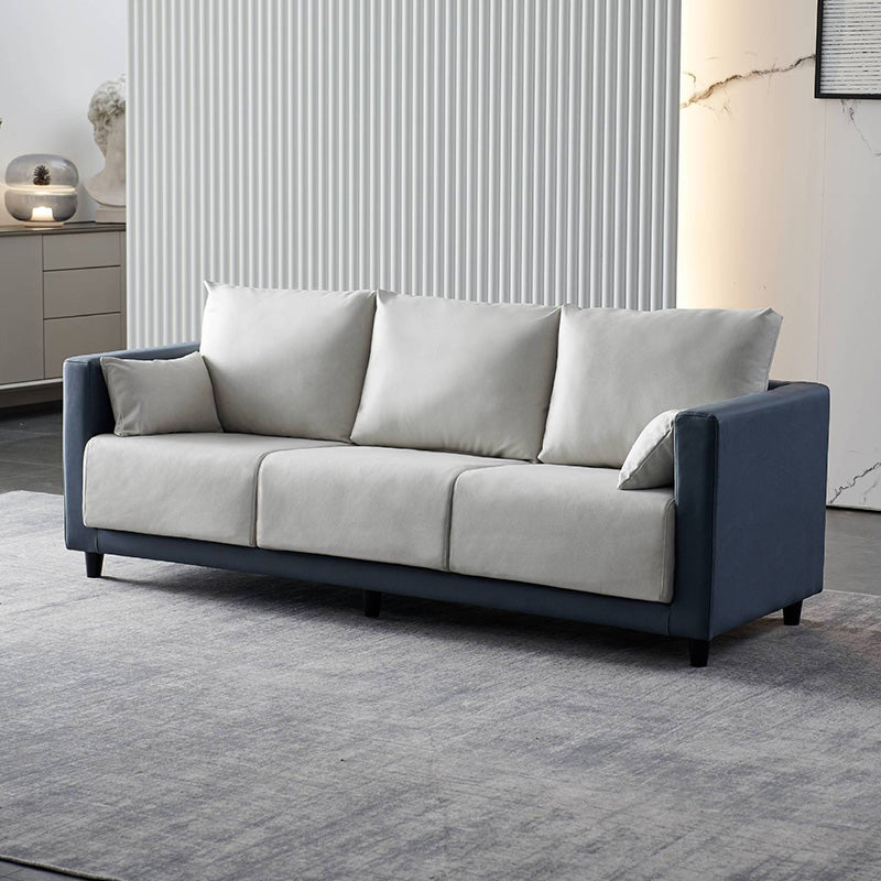 Mid-Century Modern Faux Leather Loose Back Seating Hair Pin Legs Sofa for Living Room Dark Gray Beige Tech Cloth Clearhalo 'furn' 'furn_sofas' 'Furniture' 'Living Room Furniture' 'Sofa' 'sofas' 6985656