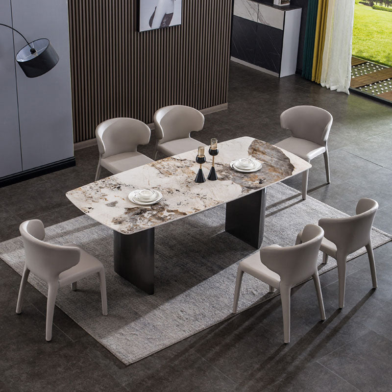 Juego de mesa de comedor de piedra beige 1/4/5/7 PCS Juego de comedor de estilo glamour