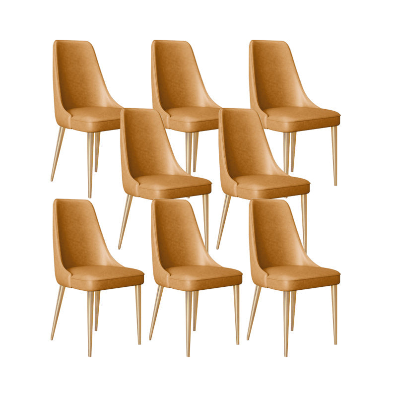 Faux Leather Side Chair Glam Parsons Dining Chair with Gold Legs Coffee 8 Piece Set Brass Gold Clearhalo 'Dining Chairs' 'Dining Tables & Seating' 'dining_chair' 'furn' 'furn_dining_chair' 'Furniture' 'Kitchen & Dining Furniture' 6986748