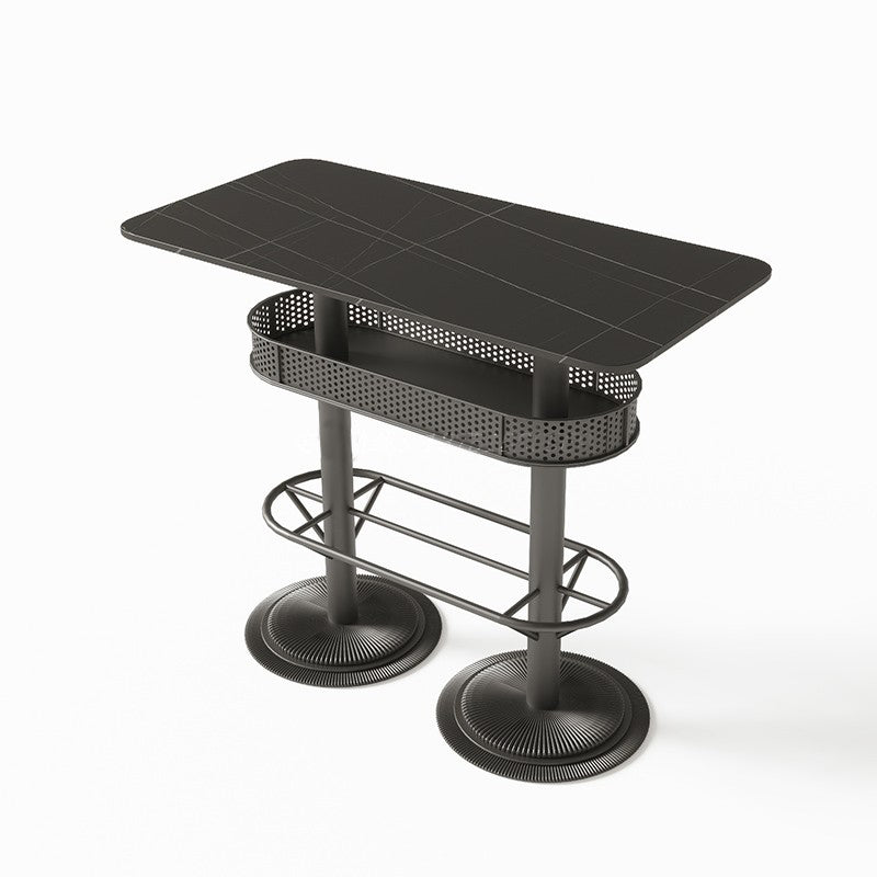 Industrial Style Bar Wine Table Black Color Bar Dining Table with Storage Stone Rectangular Without Chairs Clearhalo 'Bar Furniture' 'Bar Tables' 'bar_tables' 'furn' 'furn_bar_tables' 'Furniture' 'Kitchen & Dining Furniture' 6987392
