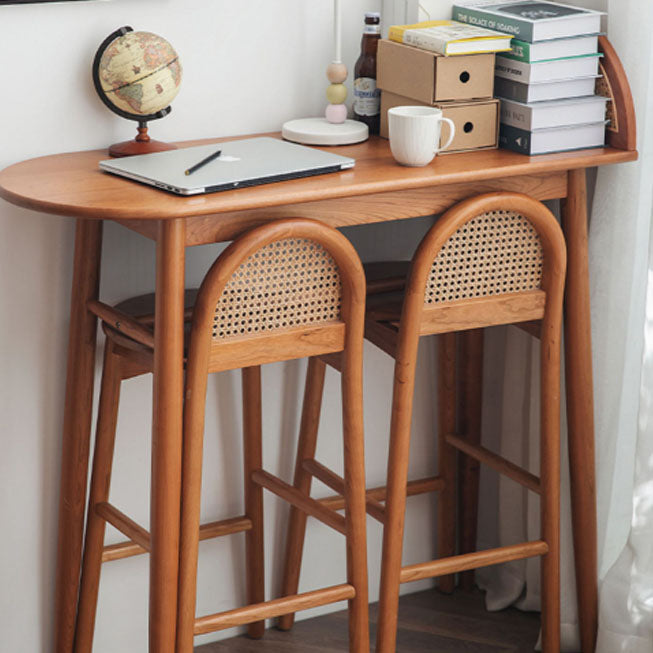 Modern Solid Wood Bar Table Set 1/2/3 Pcs Oval Bar Table and Stools in Brown