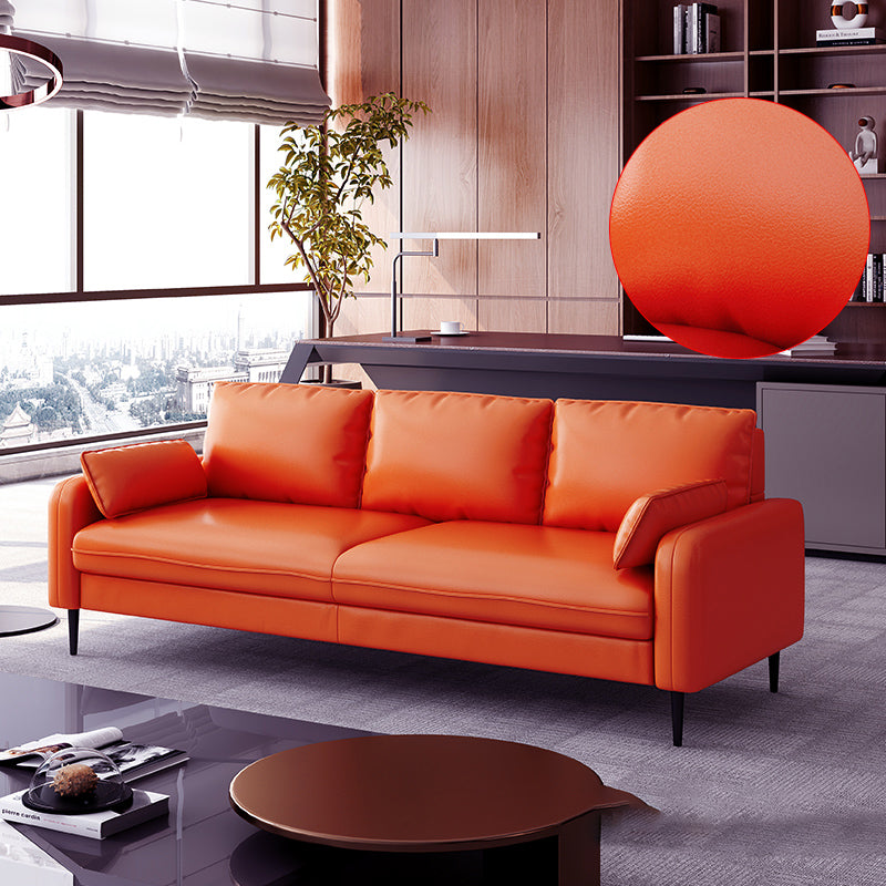Contemporary Faux Leather Pillows Square Arm Living Room 3 Seater Seating