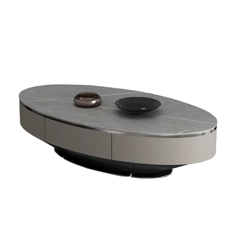 Tavolino da caffè a base di piedistallo glam con top in pietra e base in metallo