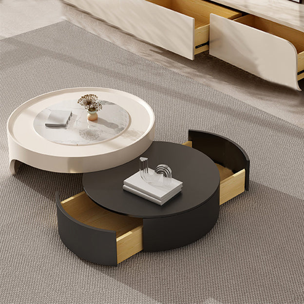 Moderno 2 nidificazione tavolino set tavolo da cocktail in ardesia rotondo con 2 cassetti