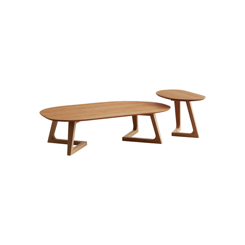 Madera de cenizas 2 patas mesa de café elíptica 2 set de mesa de cóctel de anidación