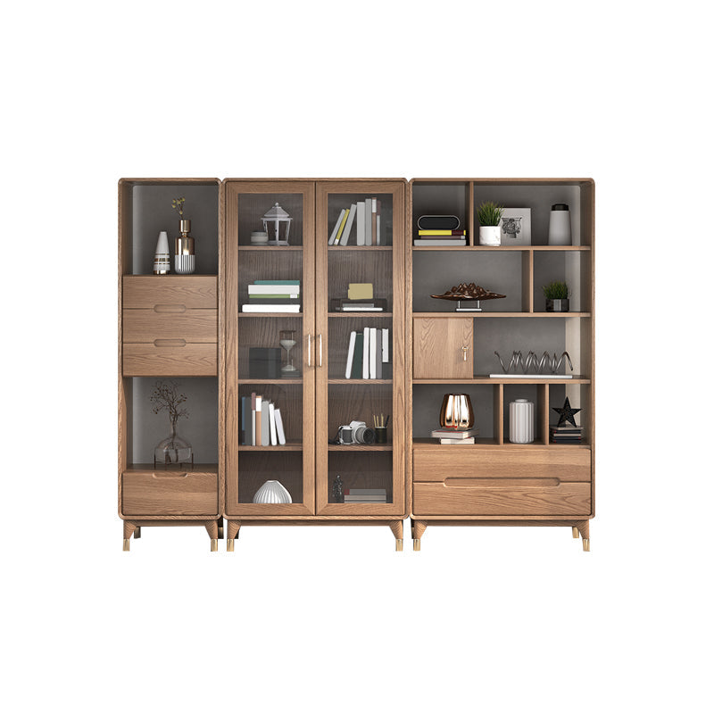 74" Tall Solid Wood Storage Cabinet Brown Drawers Included Chest with Shelves