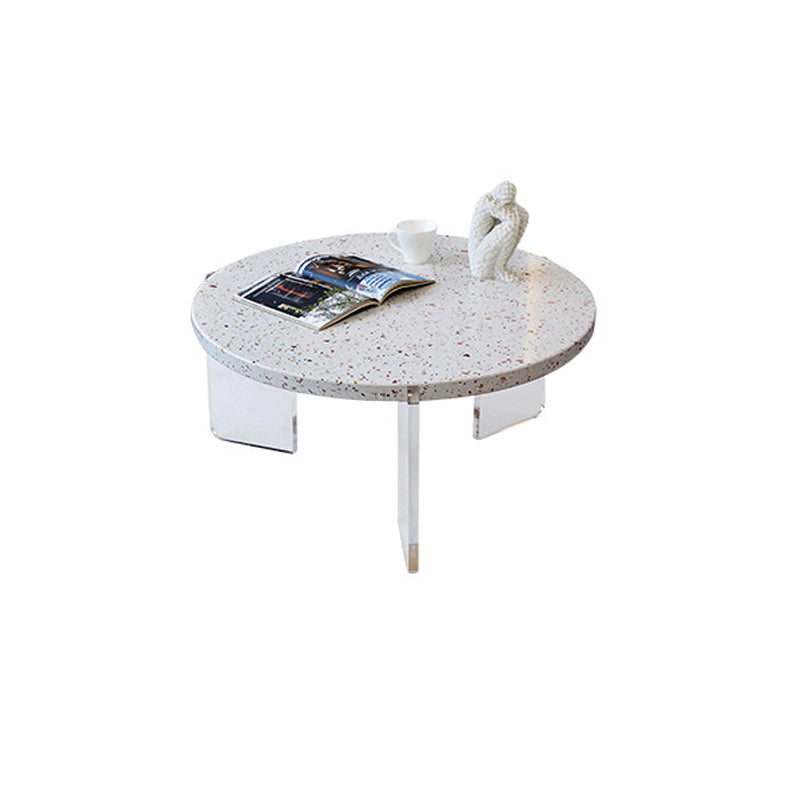 Contemporary Round Terrazzo Cocktail Table Metal/Acrylic 3 Legs Coffee Table