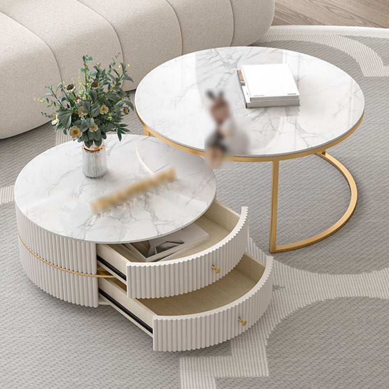 Round Nesting Coffee Table Set Frame Coffee Table with Storage Stone Clearhalo 'Coffee & Accent Tables' 'Coffee Tables' 'coffee_tables' 'furn' 'furn_coffee_tables' 'Furniture' 'Living Room Furniture' 6994516