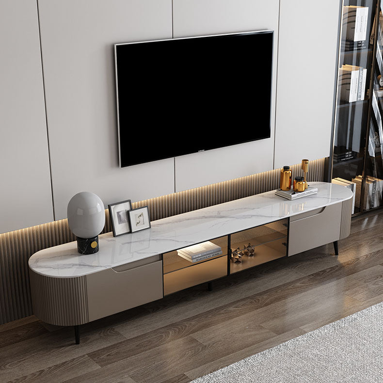 Stone TV Media Console Contemporary Media Console with 2 Drawers 94.5"L x 16"W x 18"H Clearhalo 'furn' 'furn_tv_stands_entertainment_centers' 'Furniture' 'Living Room Furniture' 'TV Stands & Entertainment Centers' 'TV Stands & Media Storage Furniture' 'tv_stands_entertainment_centers' 6995231