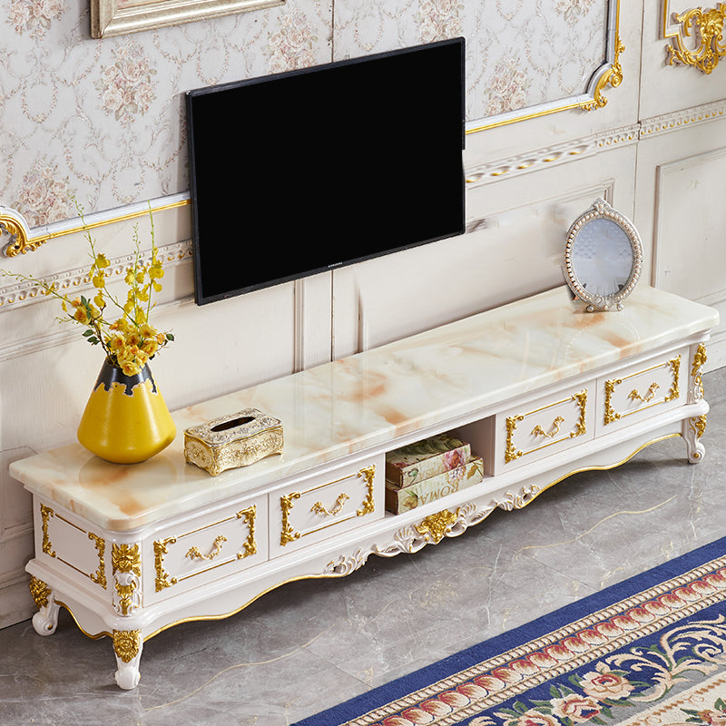 Traditionele tv -standaard console houten mediaconsole tv -standaard met 4 laden